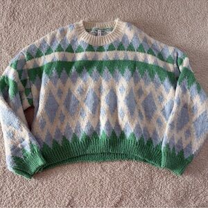 Green and Cream Argyle Sweater
